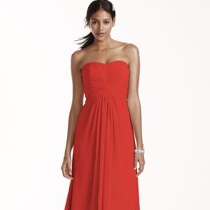 Long Strapless Chiffon Dress Coral  Punch